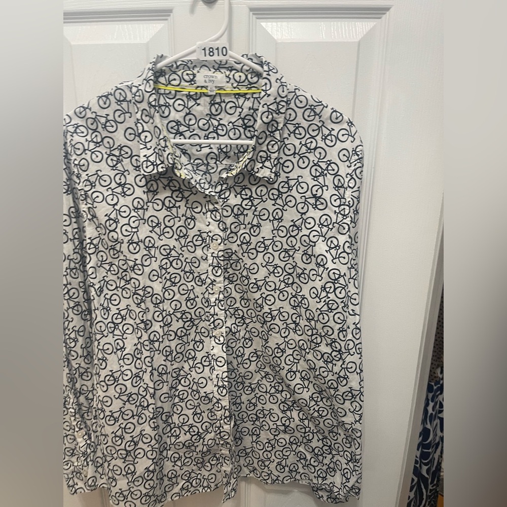 Crown & Ivy Navy and White Bicycle Print Blouse